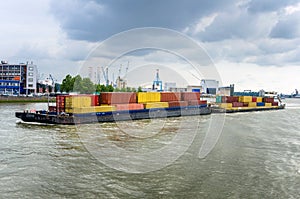 Container Barge on a Cloudy Day
