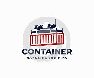 Container box handling logo design. Shore crane loading vector design