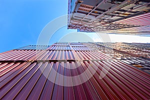 Container box at ship yard with blue sky