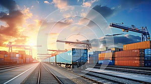 container cargo, featuring a freight train, the concept of business logistics, air cargo trucking, rail transportation