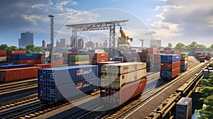 container cargo, featuring a freight train, the concept of business logistics, air cargo trucking, rail transportation