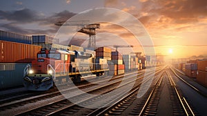 container cargo, featuring a freight train, the concept of business logistics, air cargo trucking, rail transportation