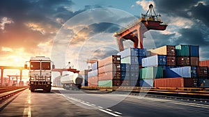 container cargo, featuring a freight train, the concept of business logistics, air cargo trucking, rail transportation