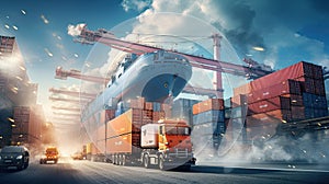 container cargo, featuring a freight train, the concept of business logistics, air cargo trucking, rail transportation