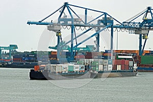 Export Containership with cargo in Rotterdam harbor