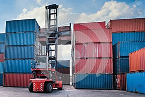 Container Cargo Port Ship Yard Storage Handling of Logistic Transportation Industry. Row of Stacking Containers of Freight Import/