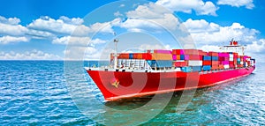 Container cargo ship, Freight shipping maritime vessel, Global business import export commerce trade logistic and transportation