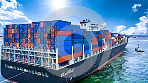 Container cargo ship, Freight shipping maritime vessel, Global business import export commerce trade logistic and transportation