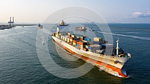 Container cargo ship, Freight shipping maritime vessel, Global business import export commerce trade logistic and transportation