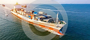 Container cargo ship  global business commercial trade logistic and transportation oversea worldwide by container cargo vessel, photo