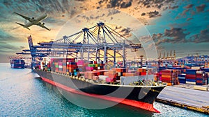 Container cargo ship, Global business import export commerce trade logistic and transportation worldwide by container cargo ship