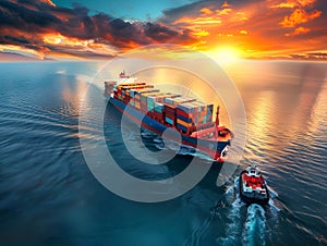 Container cargo ship in import export business logistic and transportation of international by container ship in the open sea