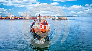 Container cargo ship  import export global business worldwide logistic and transportation, Container ship supply chain crisis,