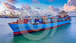 Container cargo ship  import export global business worldwide logistic and transportation, Container ship supply chain crisis,