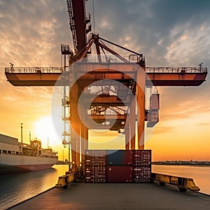 container, container ship in import export and business logistic, By crane , Trade Port , Shipping,cargo to harbor