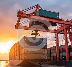 container, container ship in import export and business logistic, By crane , Trade Port , Shipping,cargo to harbor