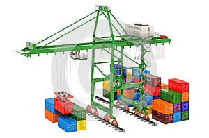 Container crane with cargo containers, 3D rendering