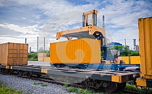 Container crane cargo freight ship with working crane loading bridge containers in shipyard at dock yard for logistic import and e