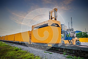 Container crane cargo freight ship with working crane loading bridge containers in shipyard at dock yard for logistic import and e