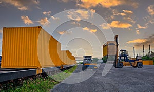 Container crane cargo freight ship with working crane loading bridge containers in shipyard at dock yard for logistic import and e