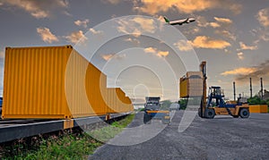 Container crane cargo freight ship with working crane loading bridge containers in shipyard at dock yard for logistic import and e