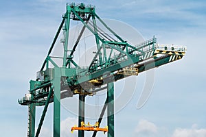 A container crane of a container terminal at a harbor.