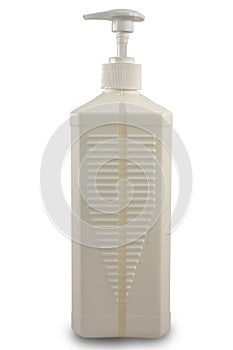 Container for disinfected solutions with a spray bottle, rectangular shape, white plastic