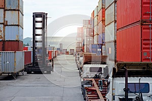 Container forklift truck and container yard view