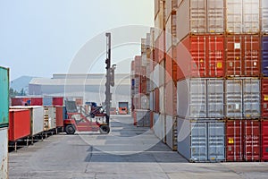 Container forklifts in the warehouse