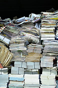 Container full of old paper for recycling