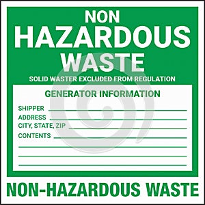 Container Hazardous Standard Label Marking Non Hazardous Waste Green