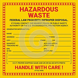 Container Hazardous Standard Waste Yellow Label Marking