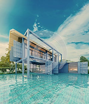 Container house with pool