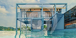 Container house with pool