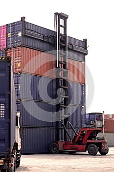 Container. Industrial crane loading Containers in a Cargo freight ship. Container ship in import and export business logistic