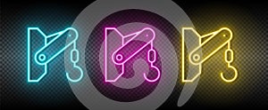 container lifter, crane hook neon icon set