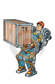 Container loader. working in the exoskeleton