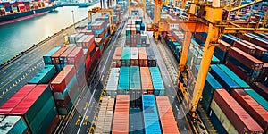 Container loading in a Cargo freight ship with industrial crane.