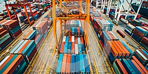 Container loading in a Cargo freight ship with industrial crane.