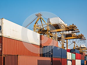 Container loading Cargo freight shipping with industrial crane Import Export business Logistic Transportation Industry