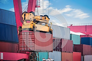 Container loading and unloading closeup