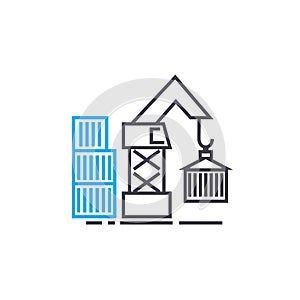 Container loading vector thin line stroke icon. Container loading outline illustration, linear sign, symbol concept.