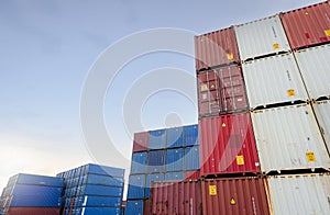 Container logistic. Cargo and shipping business. Container ship for import and export logistic. Container freight station.