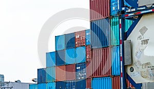 Container logistic. Cargo and shipping business. Container ship for import and export logistic. Container freight station.