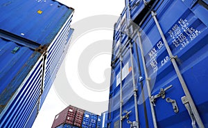 Container logistic. Cargo and shipping business. Container ship for import and export logistic. Container freight station.