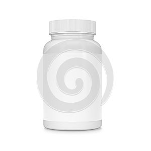 Food supplement package bottle for capsules isolated on white. photo