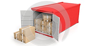 Container and moving boxes on white background. 3d illustration