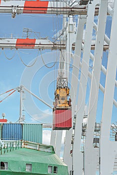 Container operation in port with cranes and gantry loading / dis
