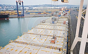 Container operation in port with cranes and gantry loading / discharging containers