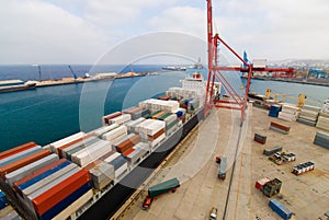 Container operation in port view from the top